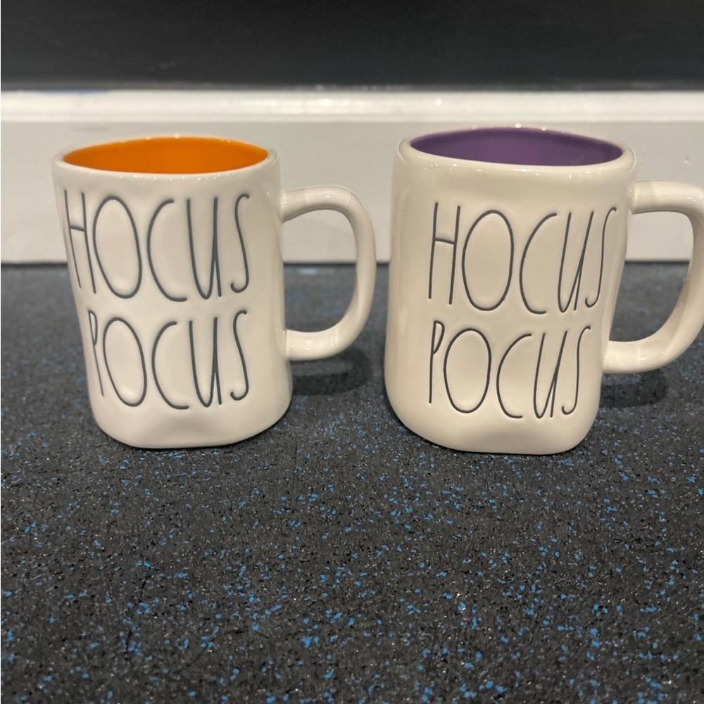 Rae Dunn Hocus Pocus Mugs with Orange and Purple Interiors